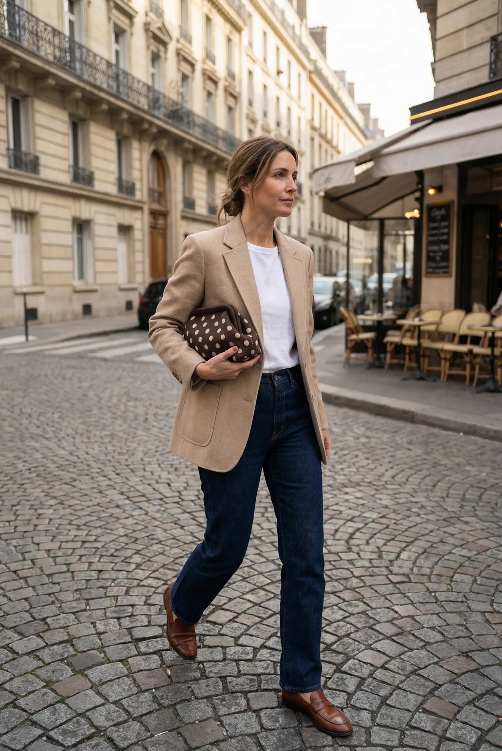 Bolso Clutch Mujer Topos Marrón Chocolate | Neceser Playa Estilo Parisino
