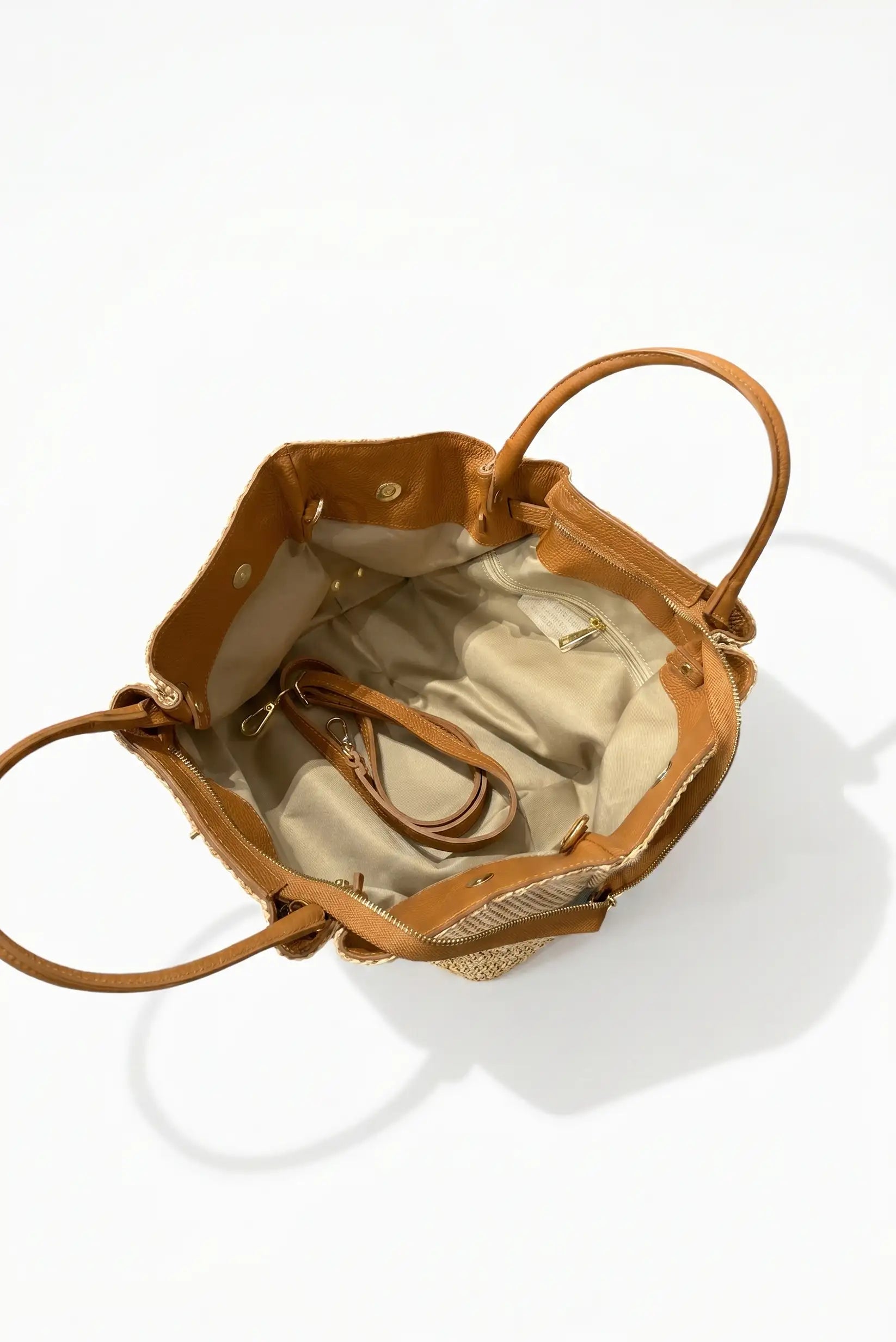 Bolso de mano y hombro grande rafia con piel