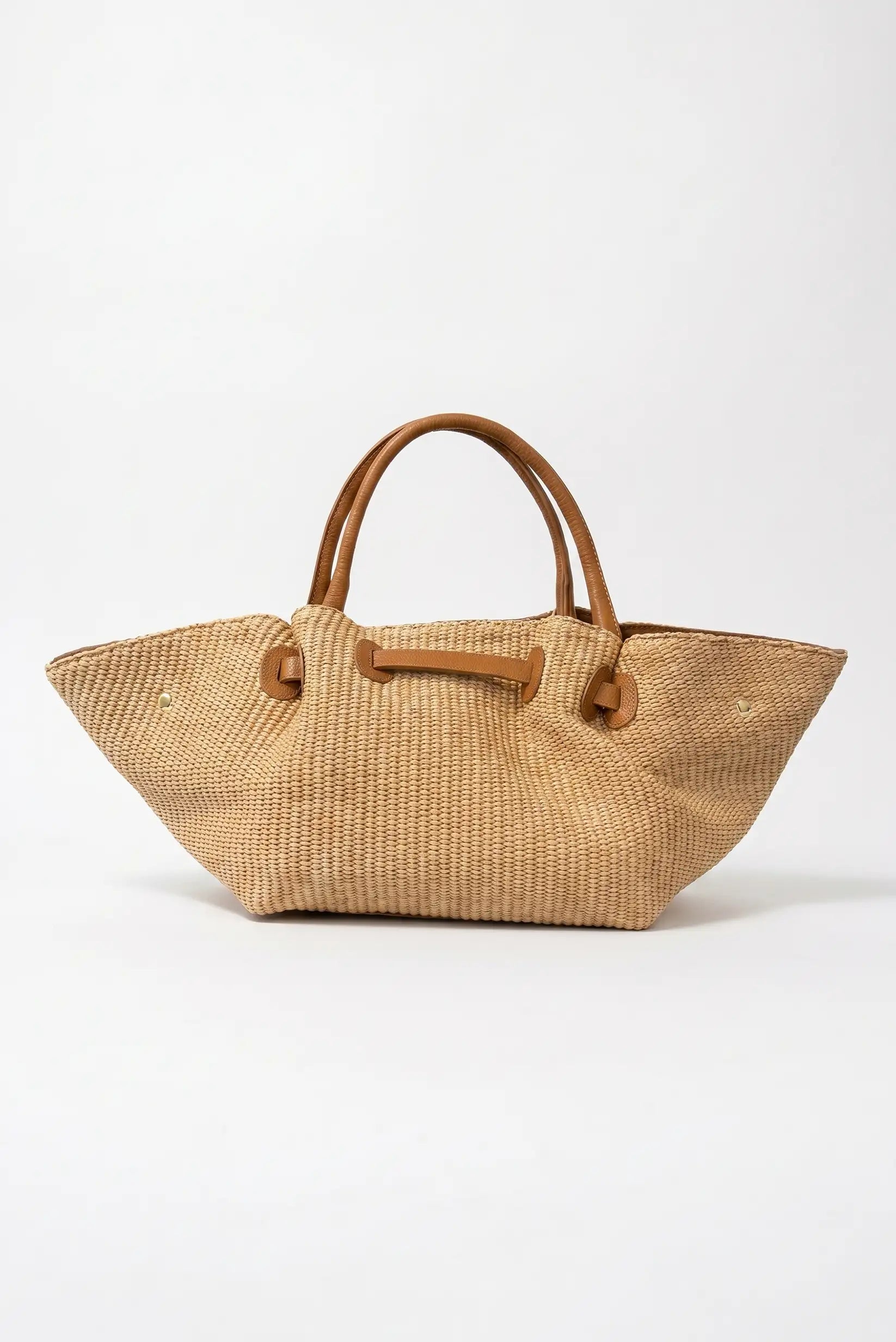Bolso de mano y hombro grande rafia con piel