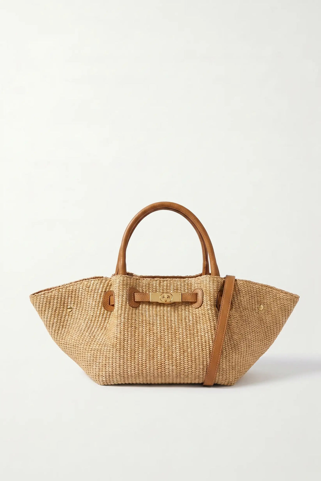 Bolso de mano y hombro grande rafia con piel