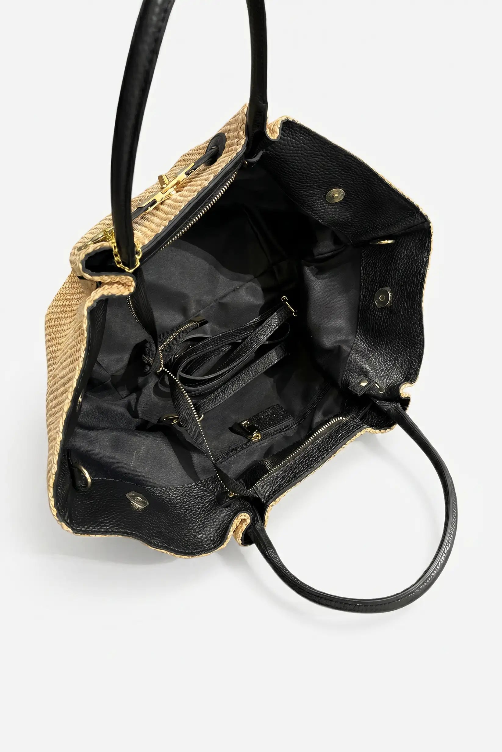 Bolso de mano y hombro grande rafia con piel