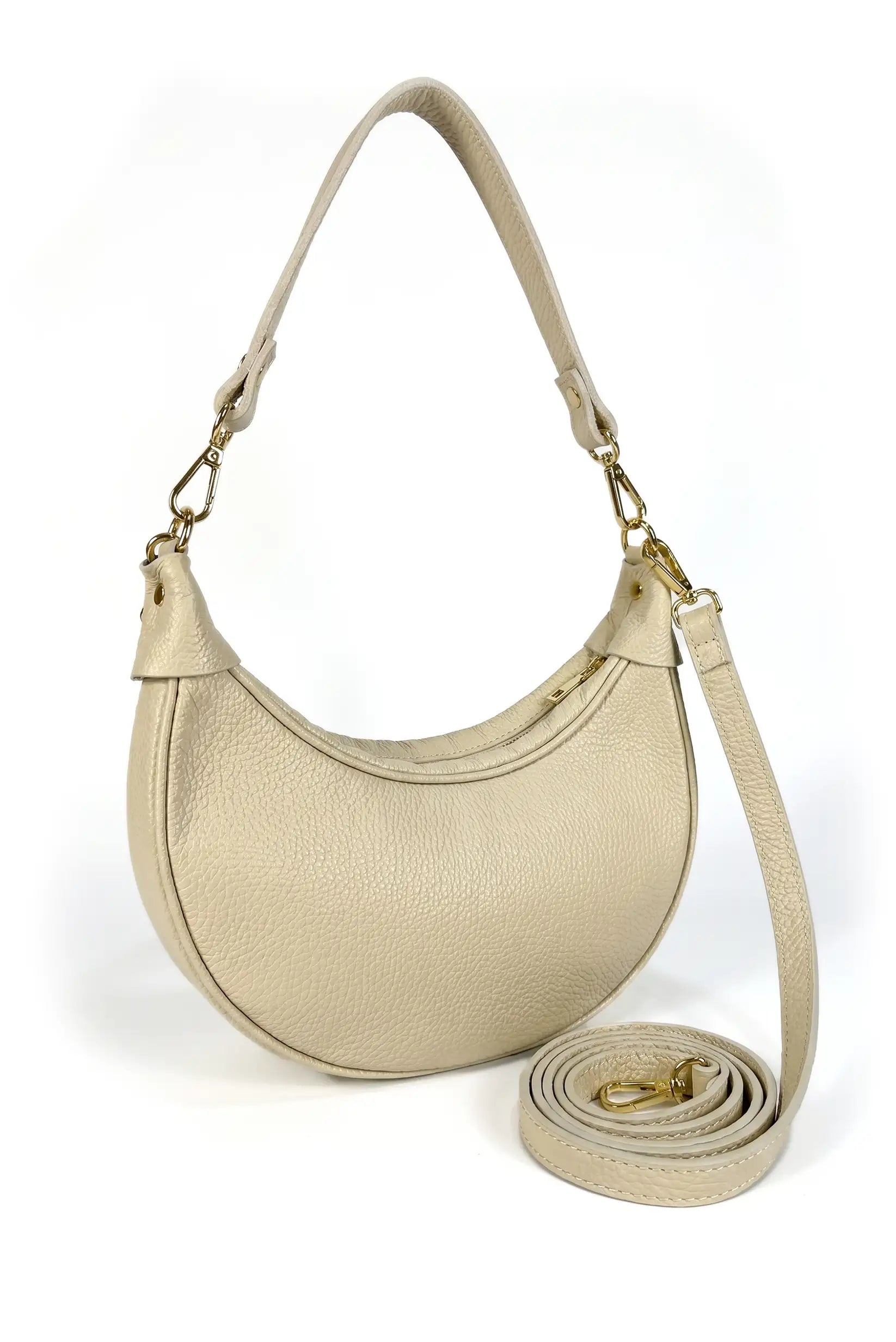 Bolso Mediano Beige de Piel con Portagafas Mujer