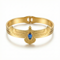 Brazalete Rígido Ave Fénix con Cristal Zafiro – 100% Acero Bañado en Oro 18K
