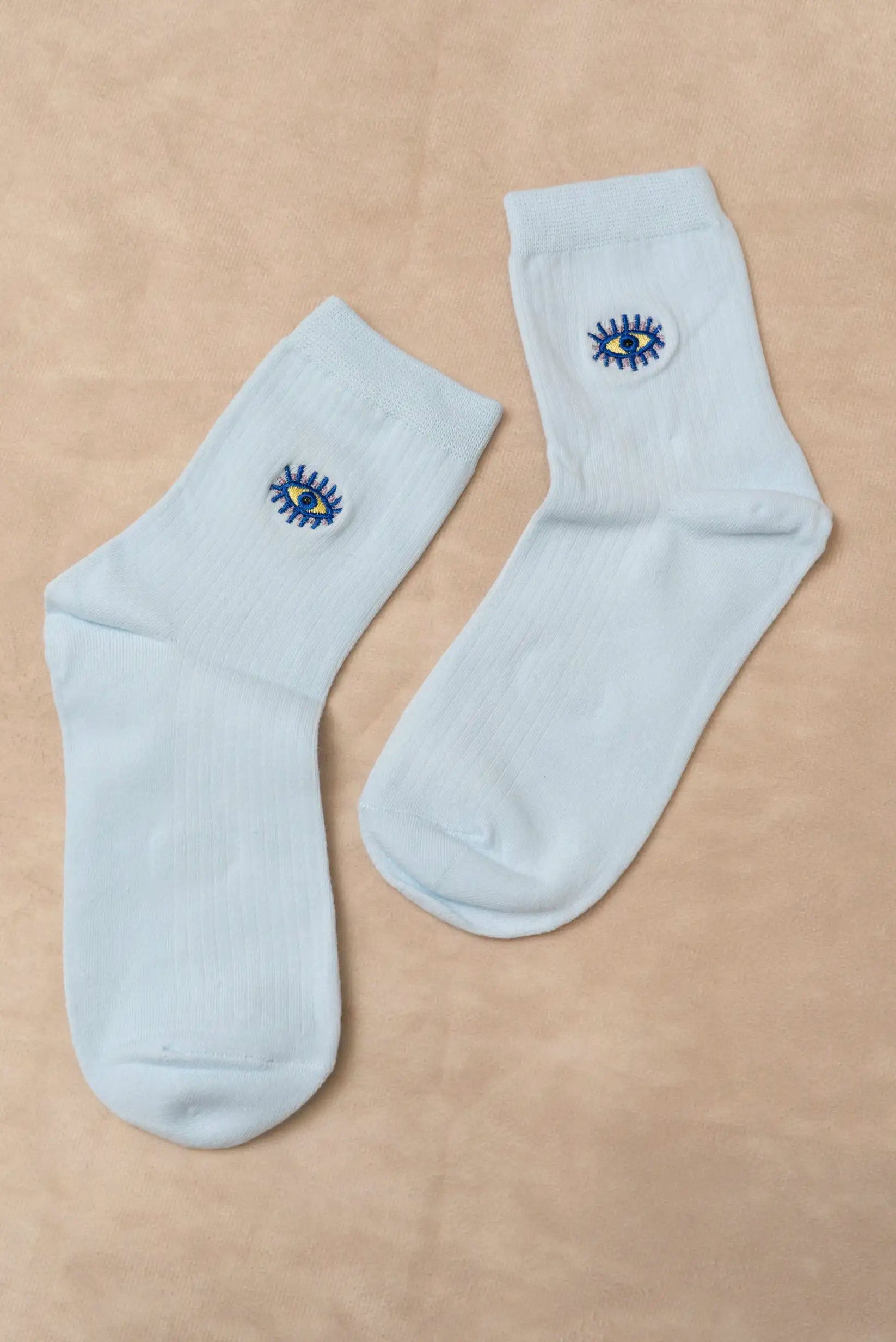 Calcetines Mujer Algodón Blancos con Ojo Azul | Calcetines Originales