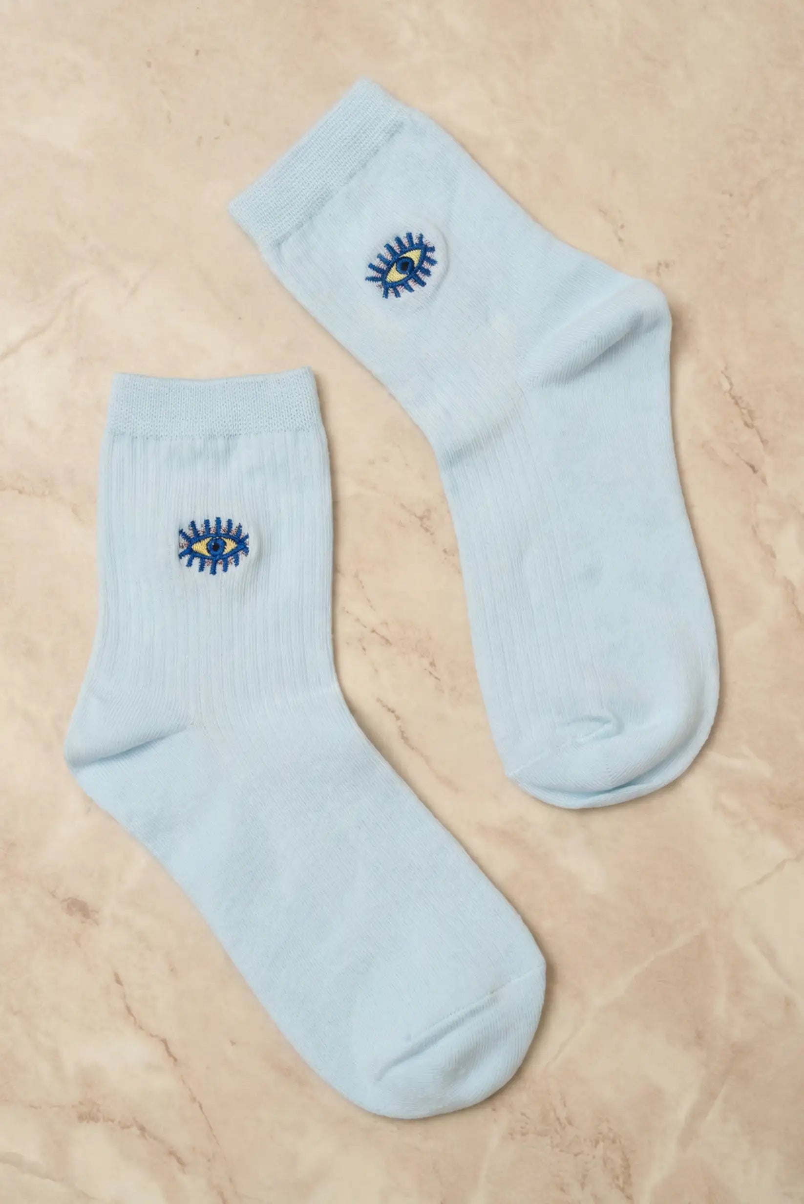 Calcetines Mujer Algodón Blancos con Ojo Azul | Calcetines Originales