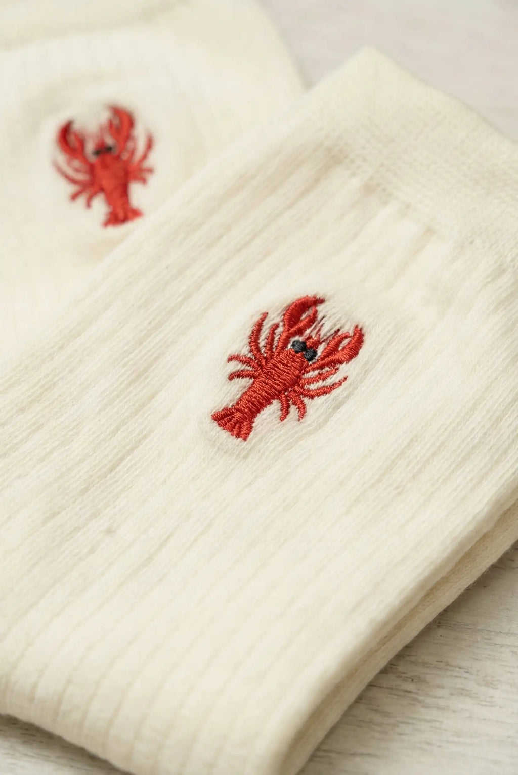 Calcetines Mujer Algodón Blancos con Langosta Roja | Calcetines Originales