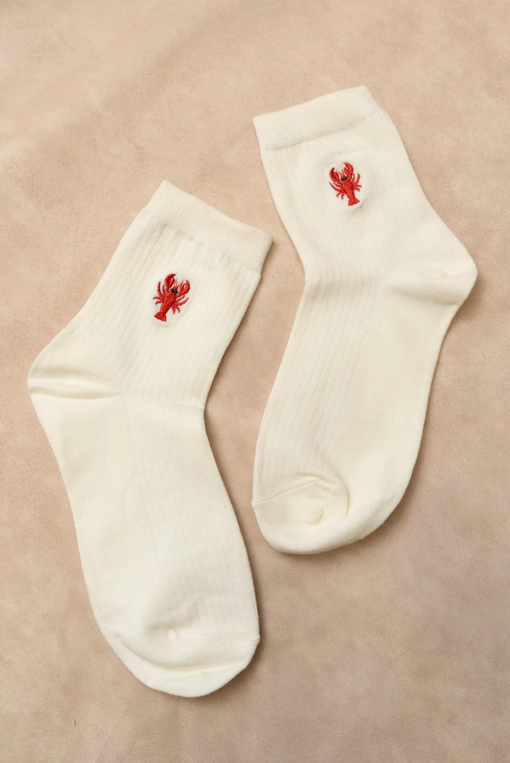 Calcetines Mujer Algodón Blancos con Langosta Roja | Calcetines Originales