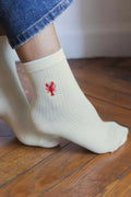 Calcetines Mujer Algodón Blancos con Langosta Roja | Calcetines Originales