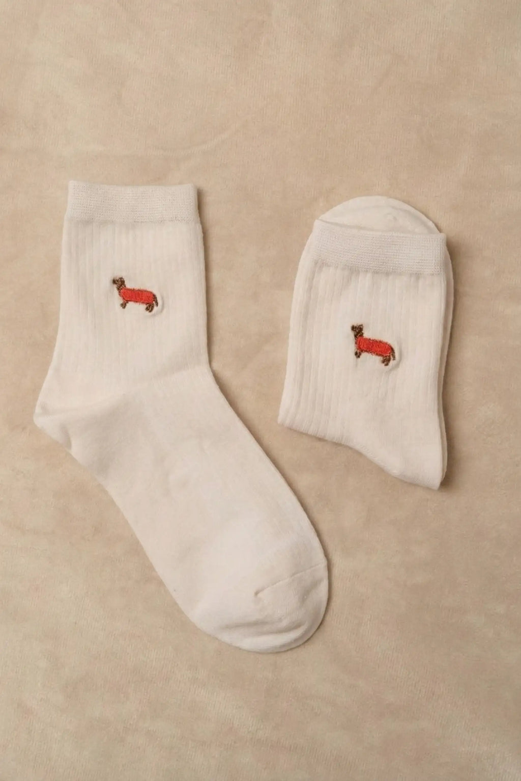 Calcetines Mujer Algodón Blancos con Perro Bordado | Calcetines Originales