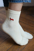 Calcetines Mujer Algodón Blancos con Perro Bordado | Calcetines Originales