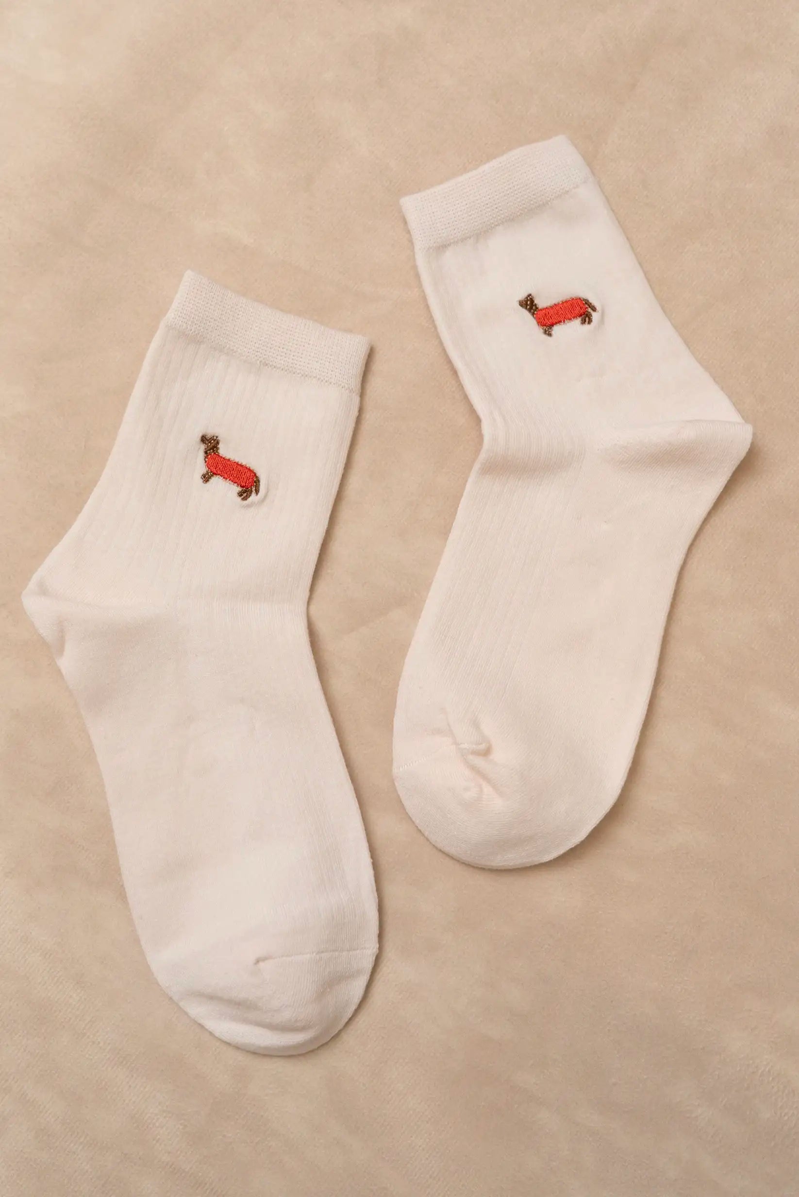 Calcetines Mujer Algodón Blancos con Perro Bordado | Calcetines Originales