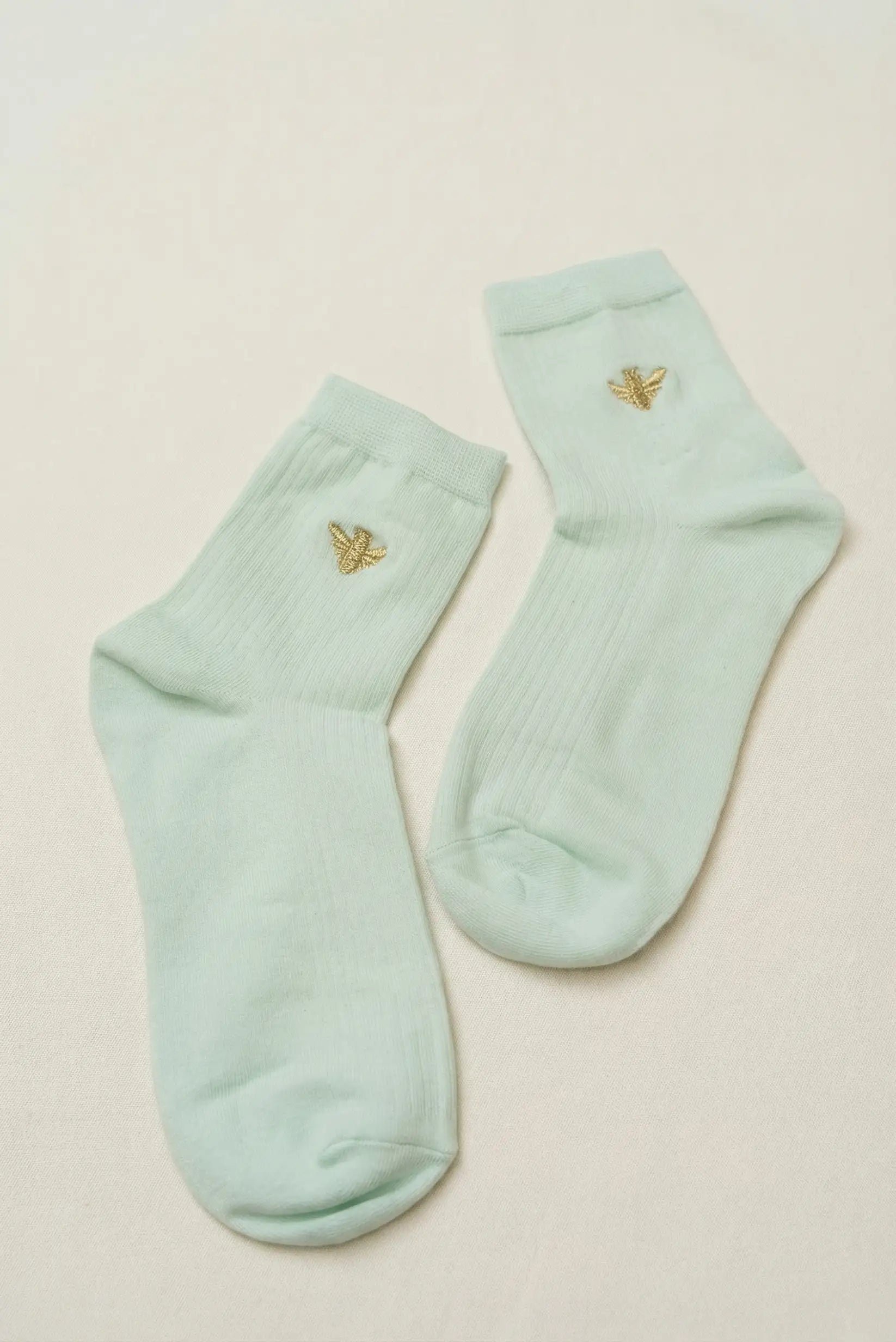 Calcetines Mujer Algodón Verdes con Abeja Bordada | Calcetines Originales