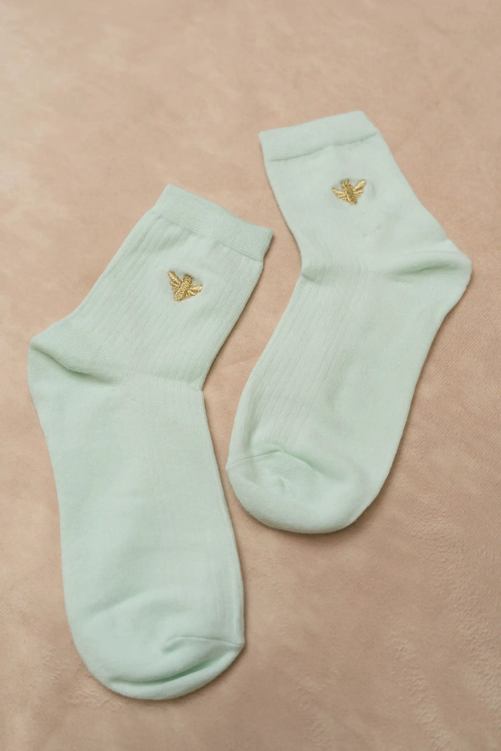 Calcetines Mujer Algodón Verdes con Abeja Bordada | Calcetines Originales