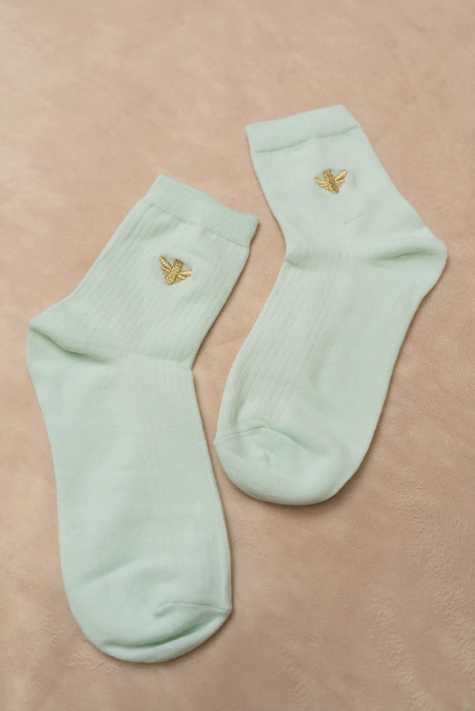 Calcetines Mujer Algodón Verdes con Abeja Bordada | Calcetines Originales