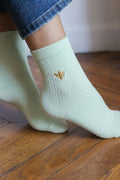 Calcetines Mujer Algodón Verdes con Abeja Bordada | Calcetines Originales