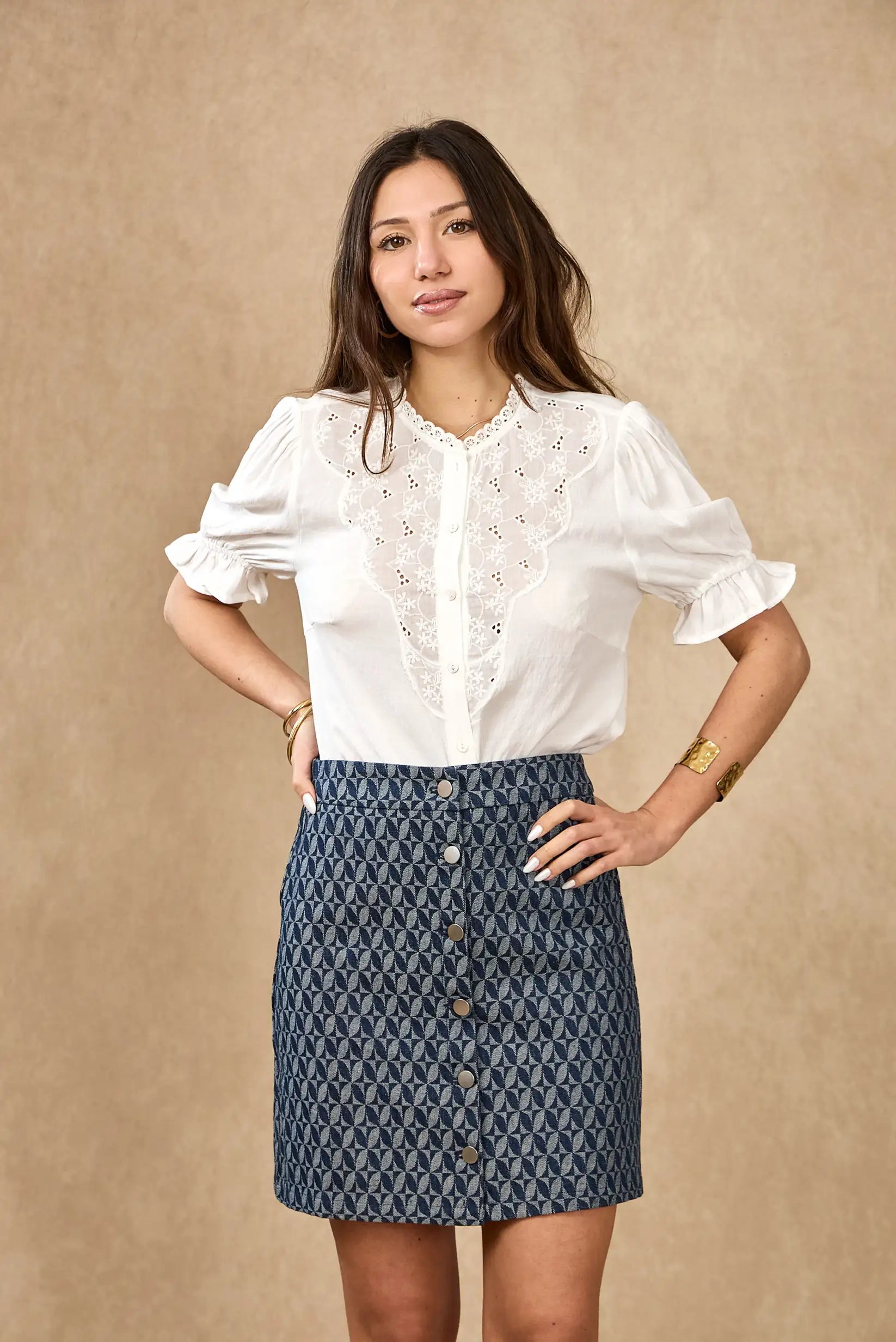 Camisa blanca mujer primavera floral