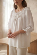 Blusa Mujer Blanca Lazo Volantes