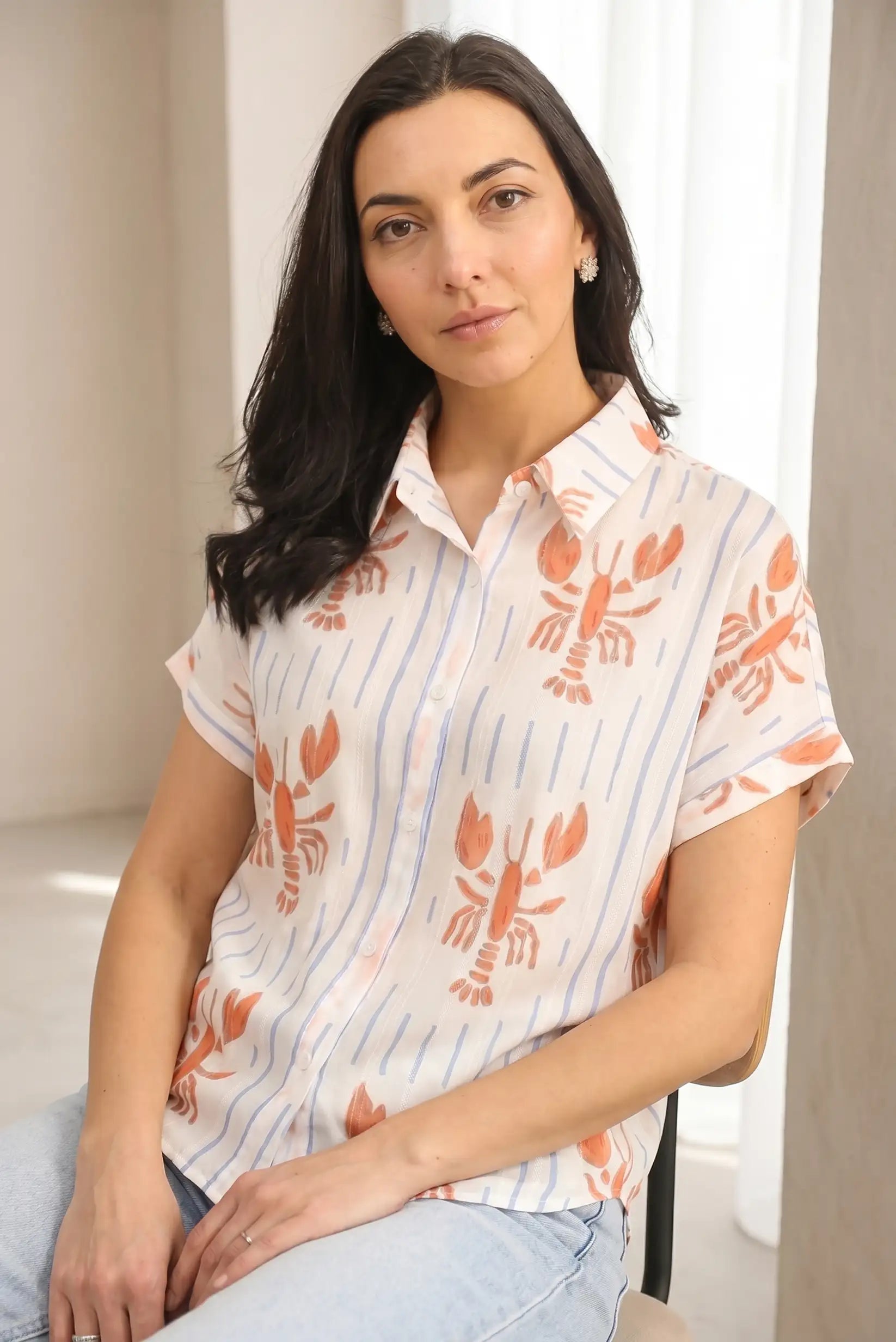 Camisa Mujer Algodón Estampado Cangrejos