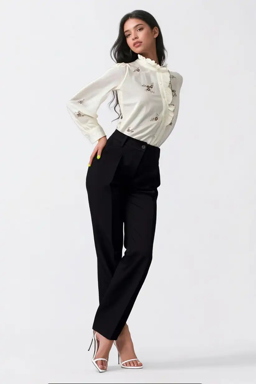 Camisa Mujer Manga Larga Beige Bordada Algodón Estilo Boho Chic