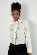 Camisa Mujer Manga Larga Beige Bordada Algodón Estilo Boho Chic