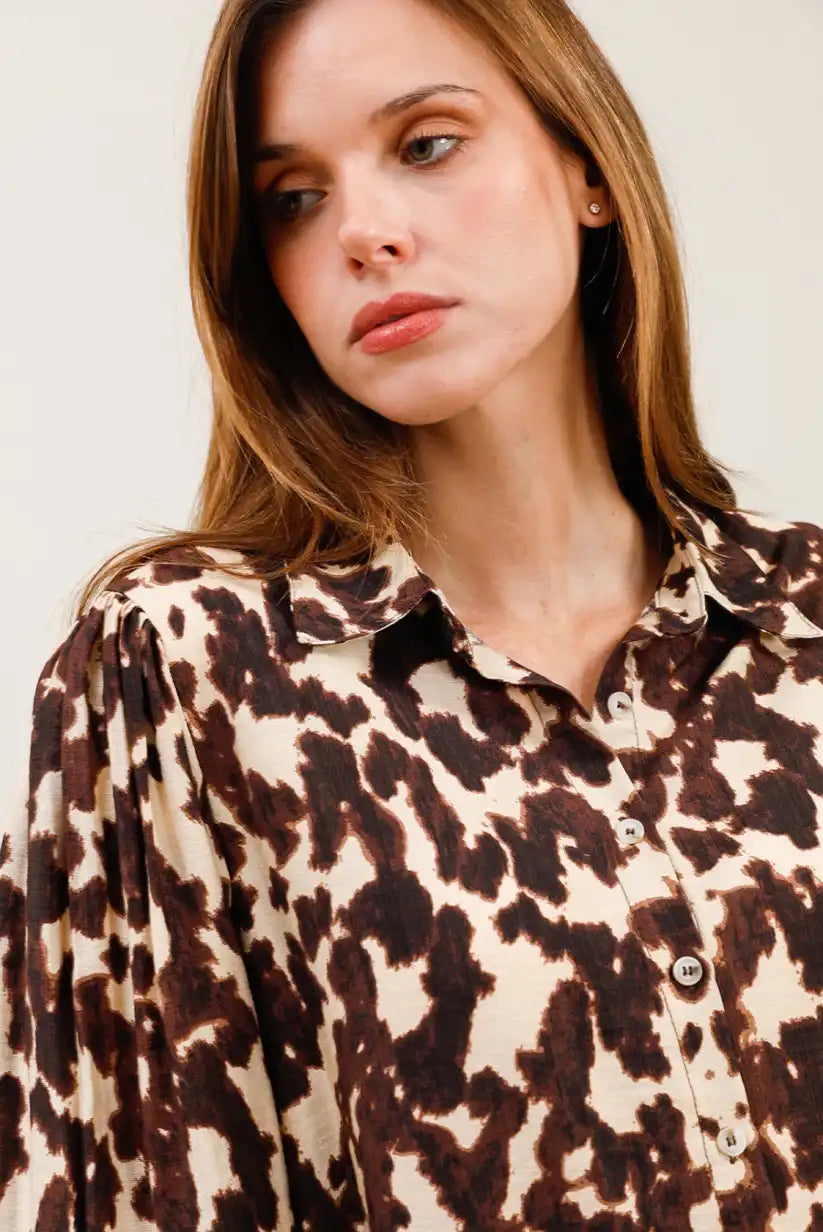 Camisa Animal Print Marrón Mujer Elegante Estilo Cómodo y Versátil