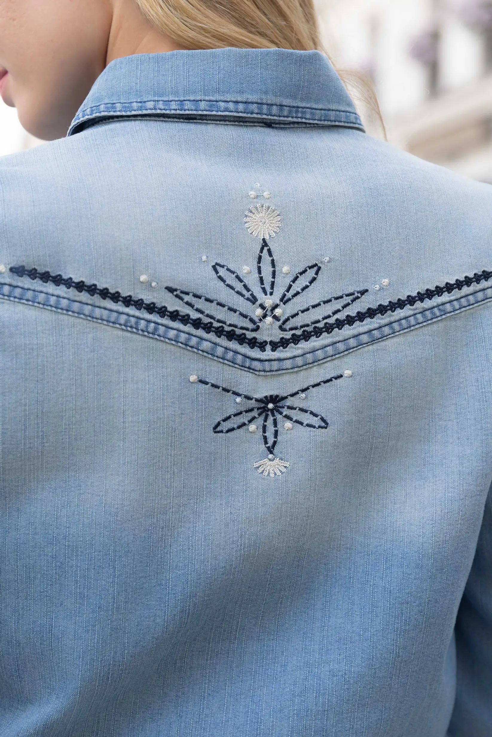 Camisa Vaquera Bordada Azul Denim Primavera