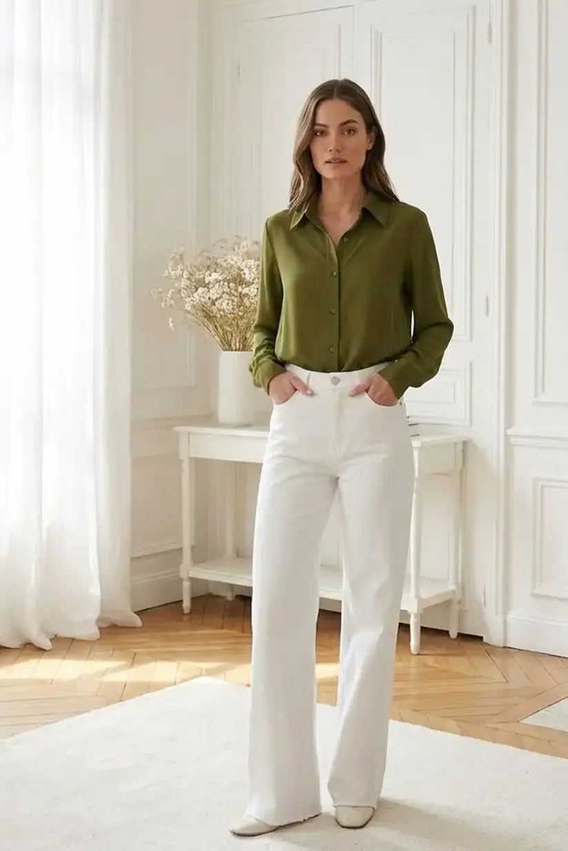 Camisa mujer manga larga verde oliva