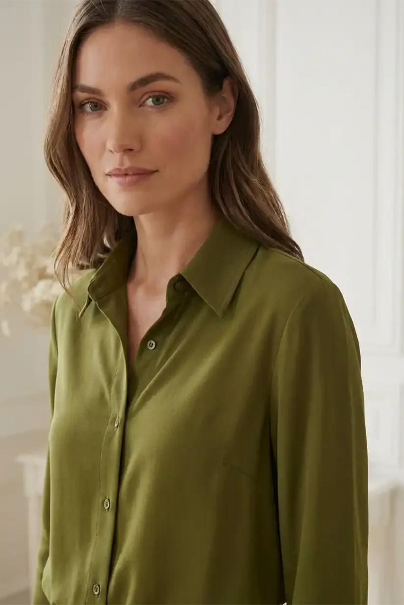 Camisa mujer manga larga verde oliva