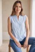 Camisa Mujer Sin Mangas Azul Celeste Bordada