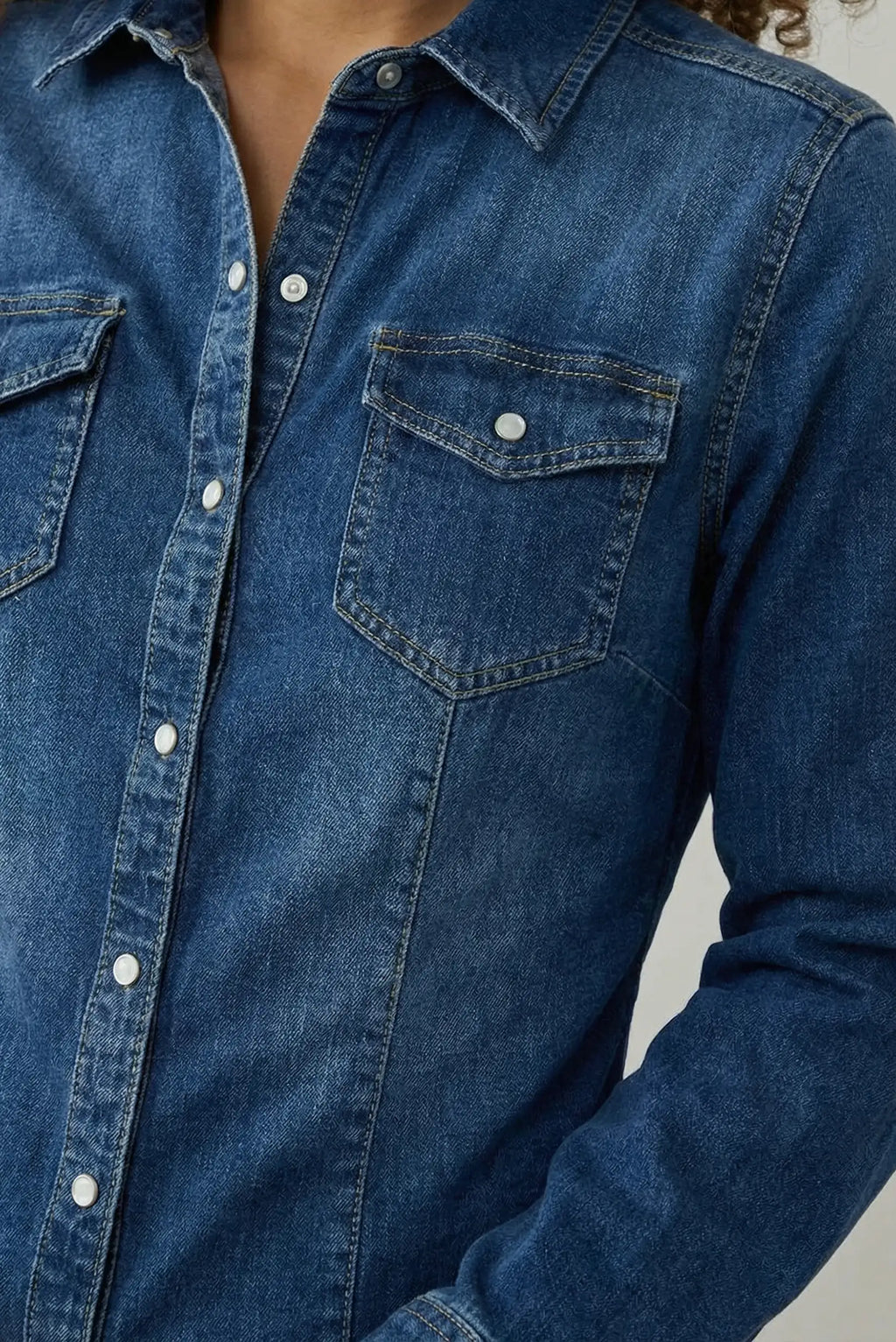 Camisa Vaquera Mujer Azul Denim con Bolsillos 100% Algodón