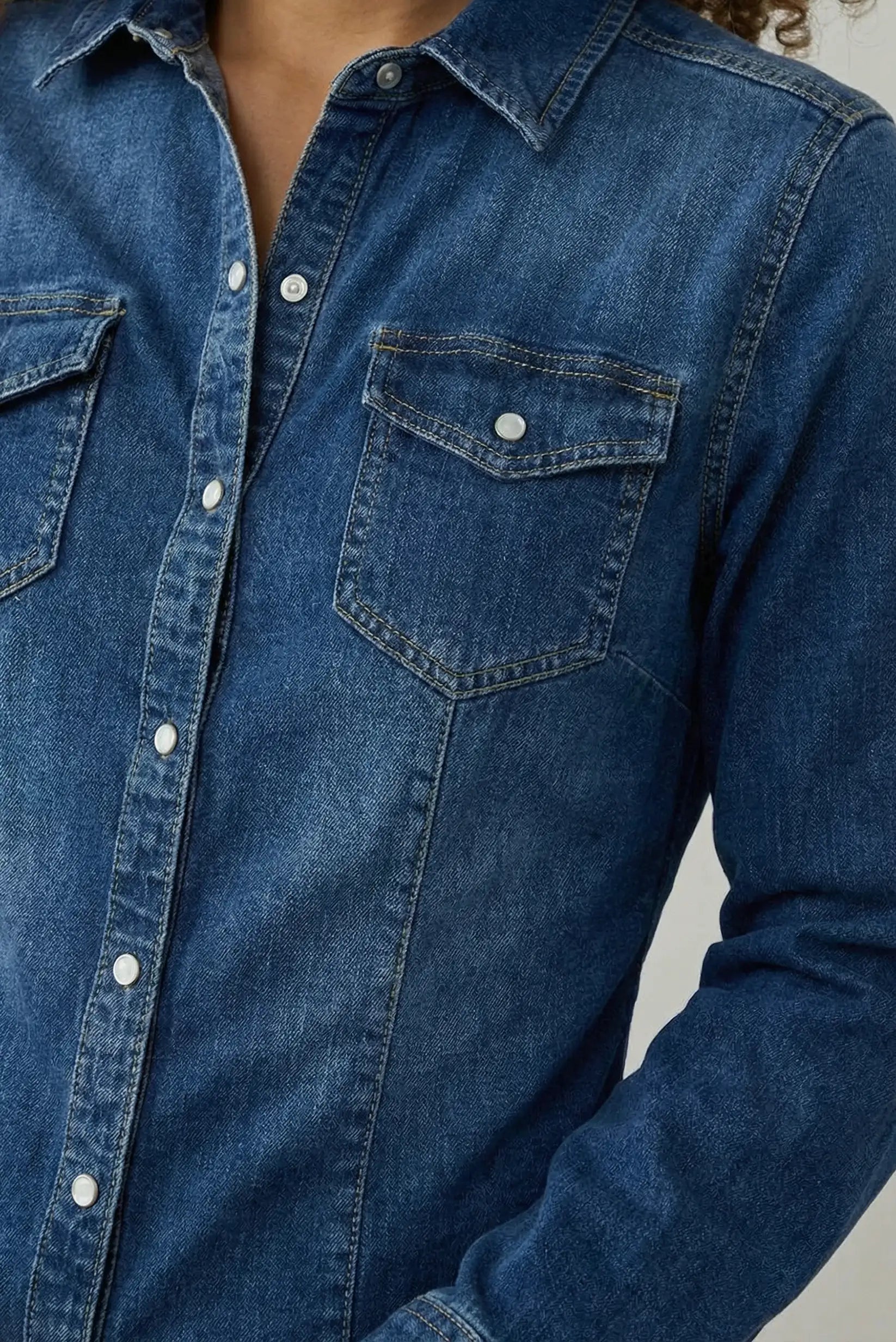 Camisa Vaquera Mujer Azul Denim con Bolsillos 100% Algodón