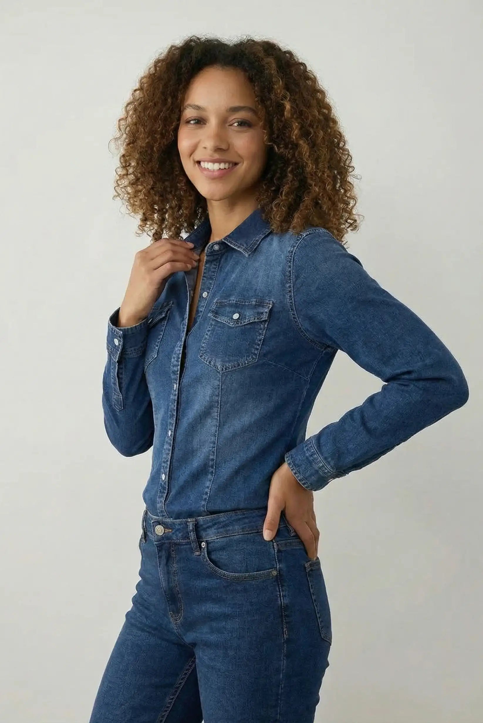 Camisa Vaquera Mujer Azul Denim con Bolsillos 100% Algodón