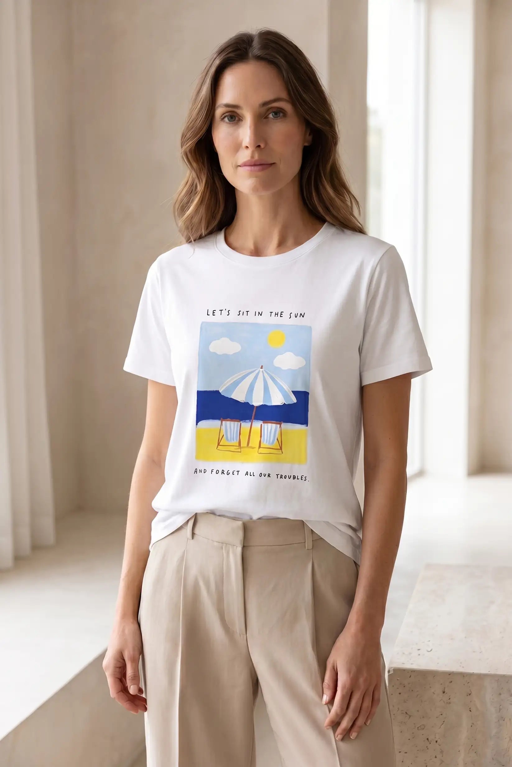 Camiseta Mujer Playa Verano Blanca Algodón