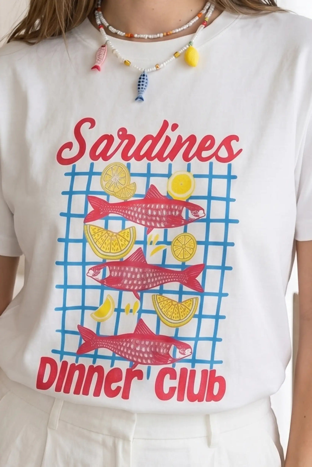 Camiseta Mujer Sardinas Dinner Club Algodón Blanca