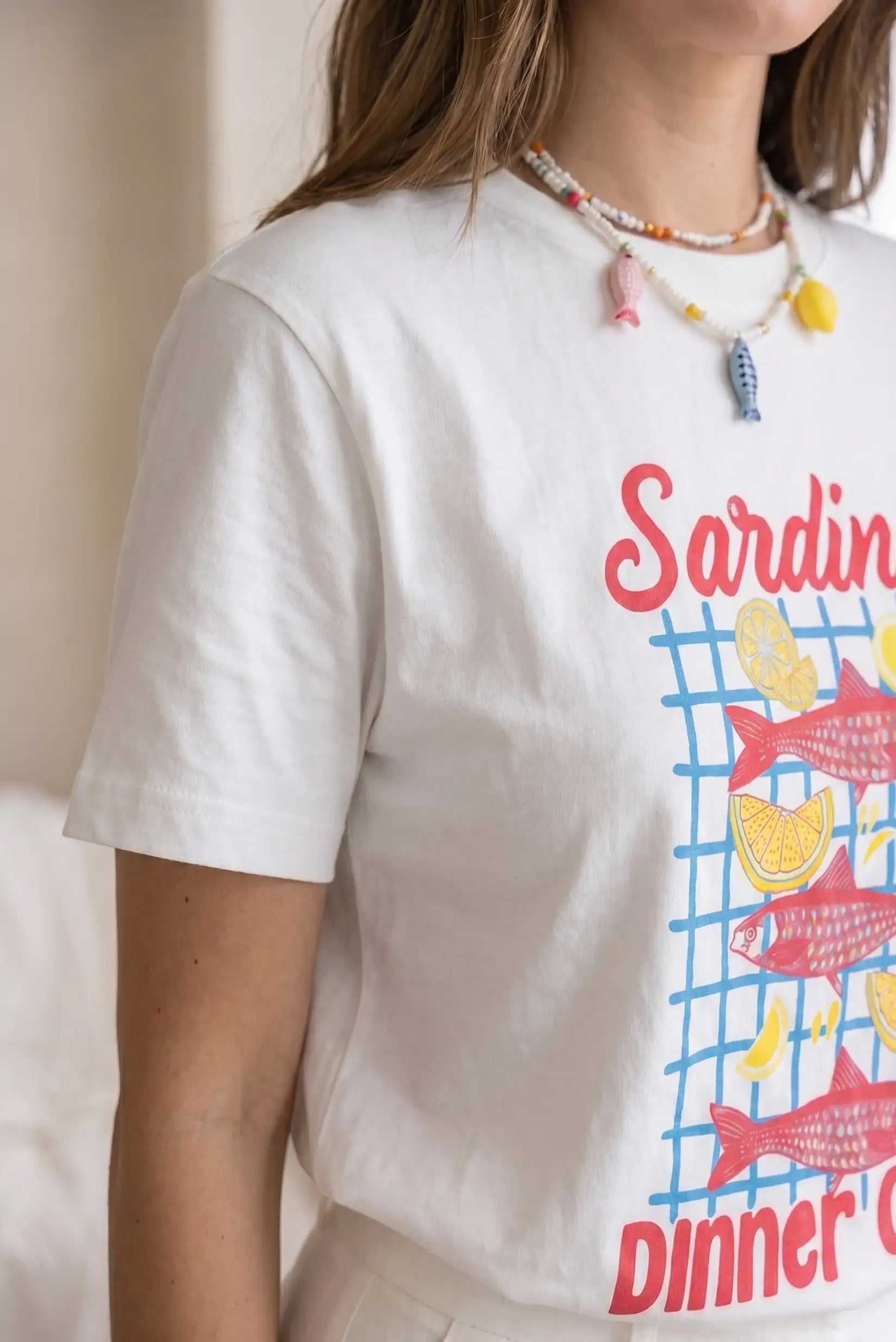 Camiseta Mujer Sardinas Dinner Club Algodón Blanca