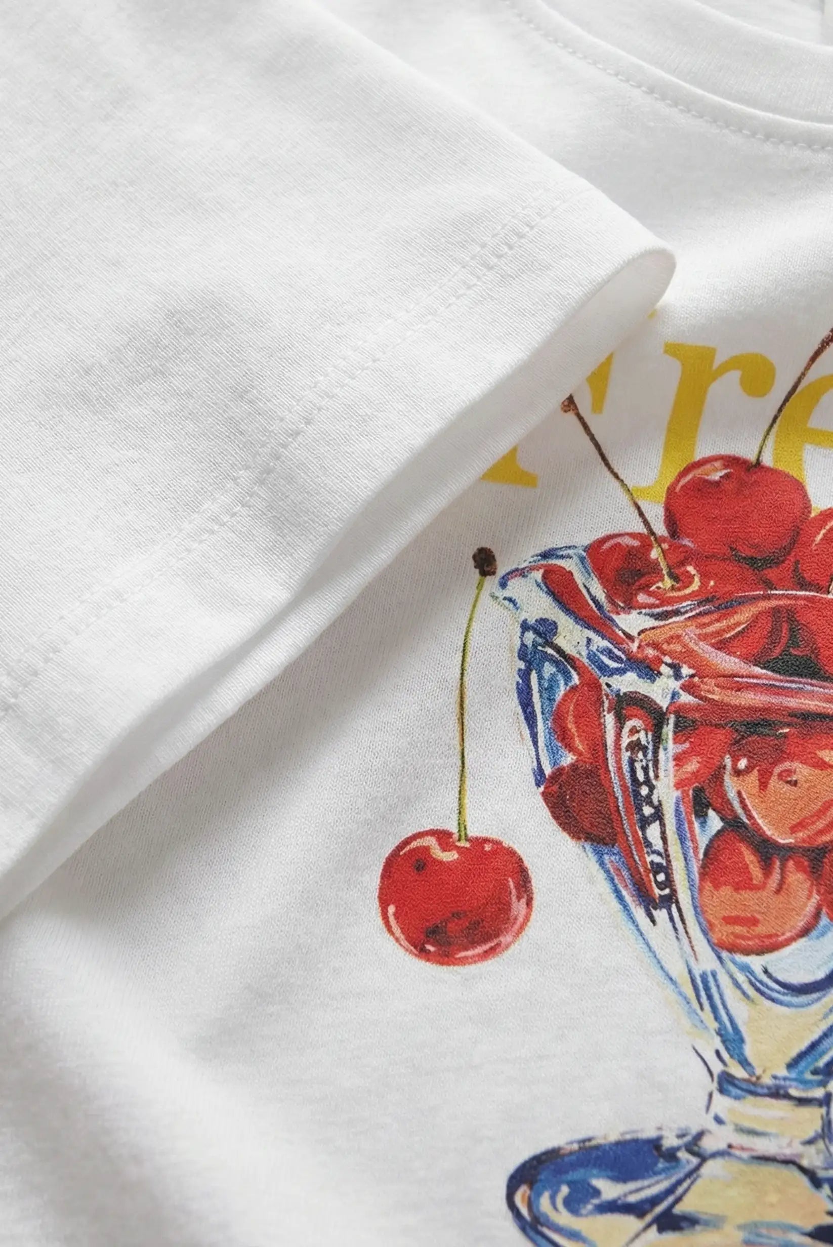 Camiseta blanca manga corta algodón elástico Real Fresh cerezas