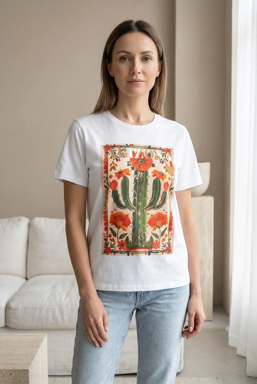 Camiseta Mujer Arizona Cactus Flores Primavera