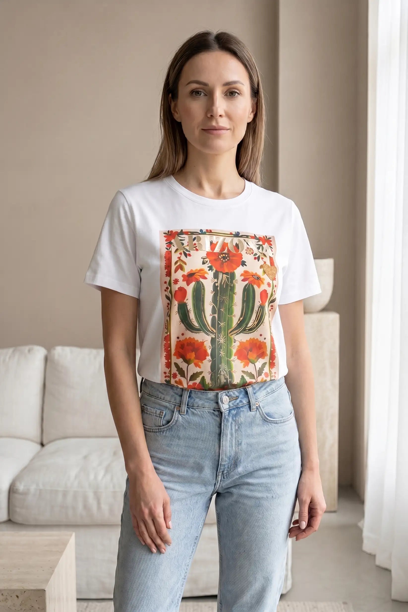Camiseta Mujer Arizona Cactus Flores Primavera