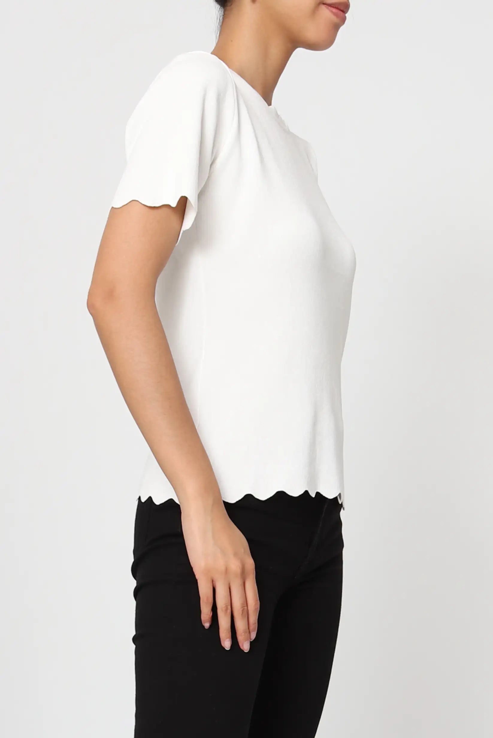 Top Mujer Blanco manga Corta ondulada