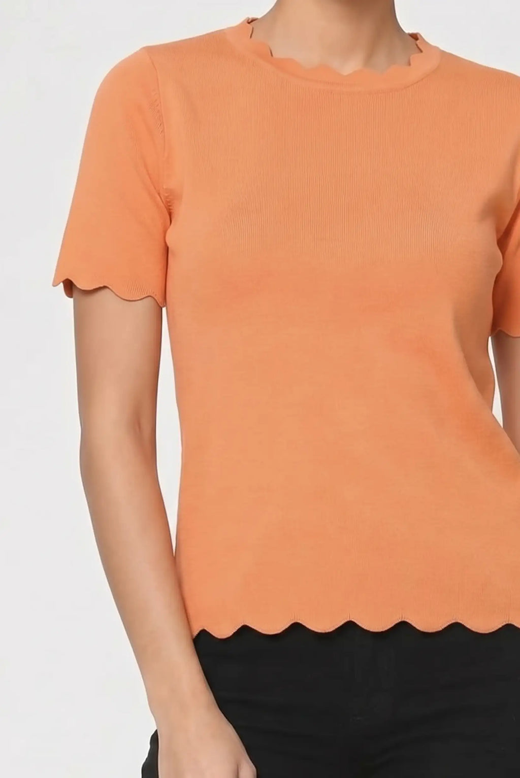 Top mujer Manga Corta Ondulada Naranja Mandarina