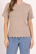 Top mujer Manga Corta Ondulada Taupe