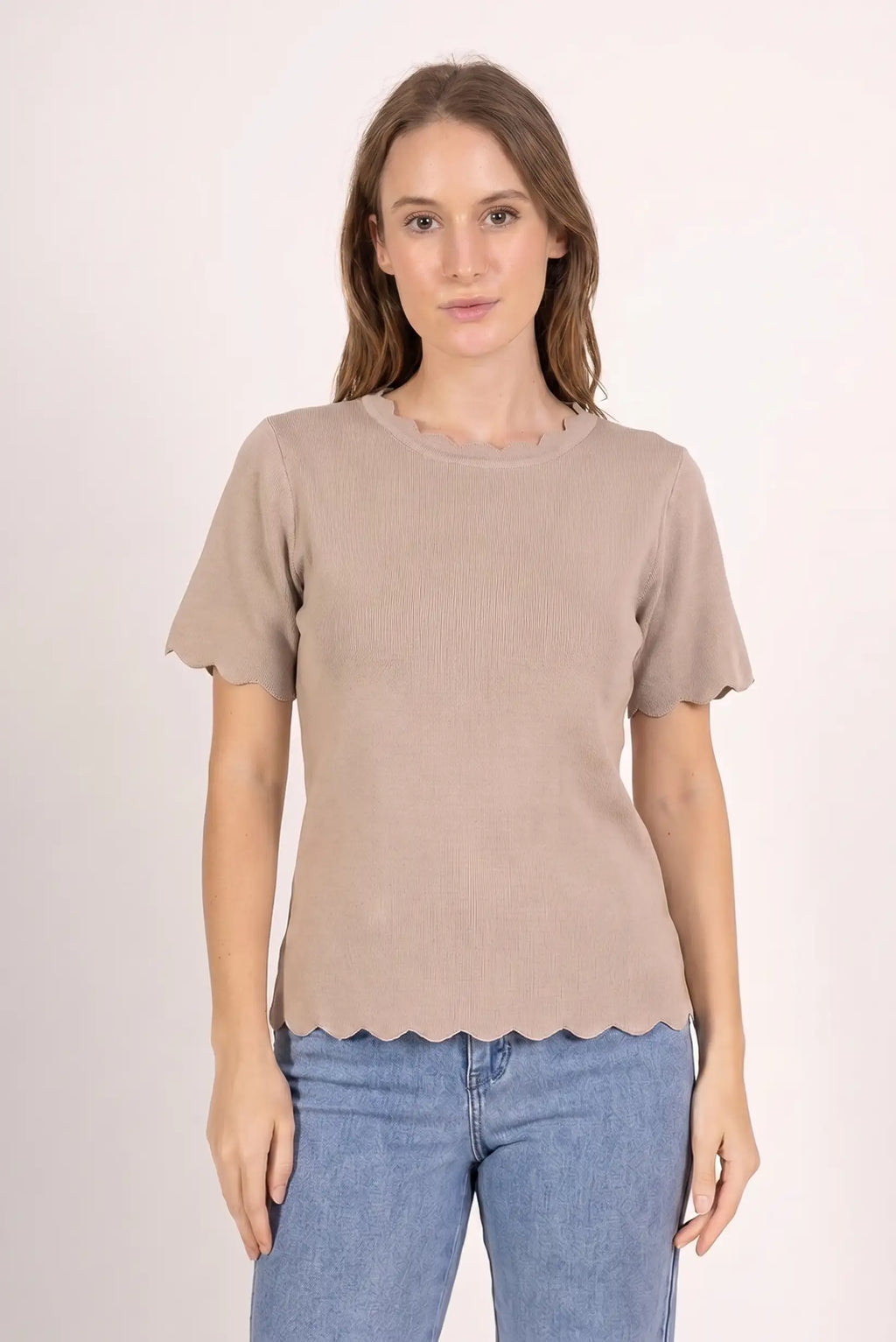 Top mujer Manga Corta Ondulada Taupe