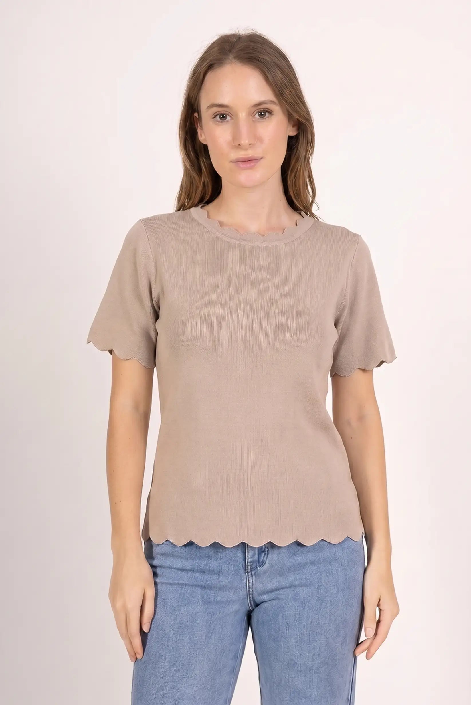 Top mujer Manga Corta Ondulada Taupe