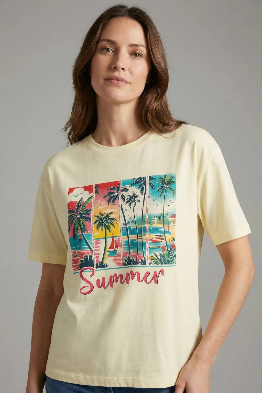 Camiseta Mujer Beige Summer Estampada