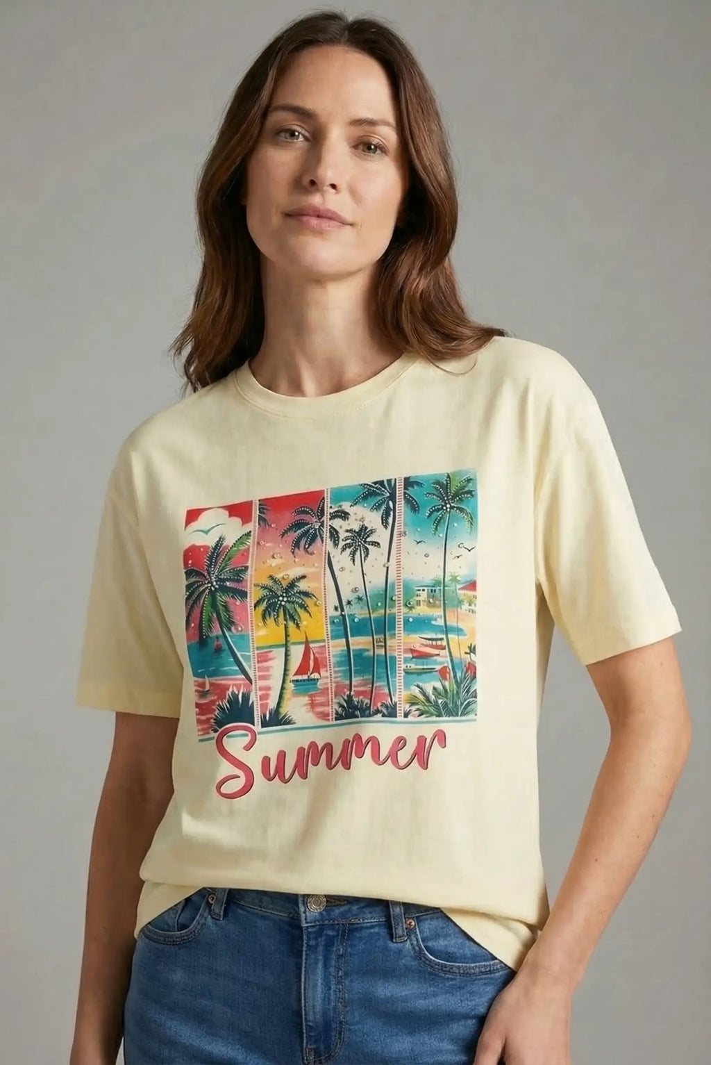 Camiseta Mujer Beige Summer Estampada
