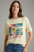 Camiseta Mujer Beige Summer Estampada