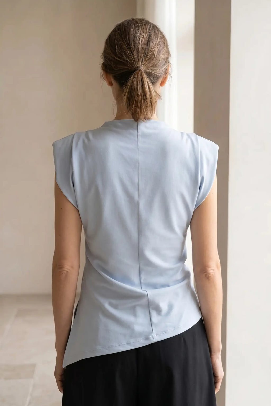 Camiseta Asimétrica Mujer Primavera | Azul Celeste