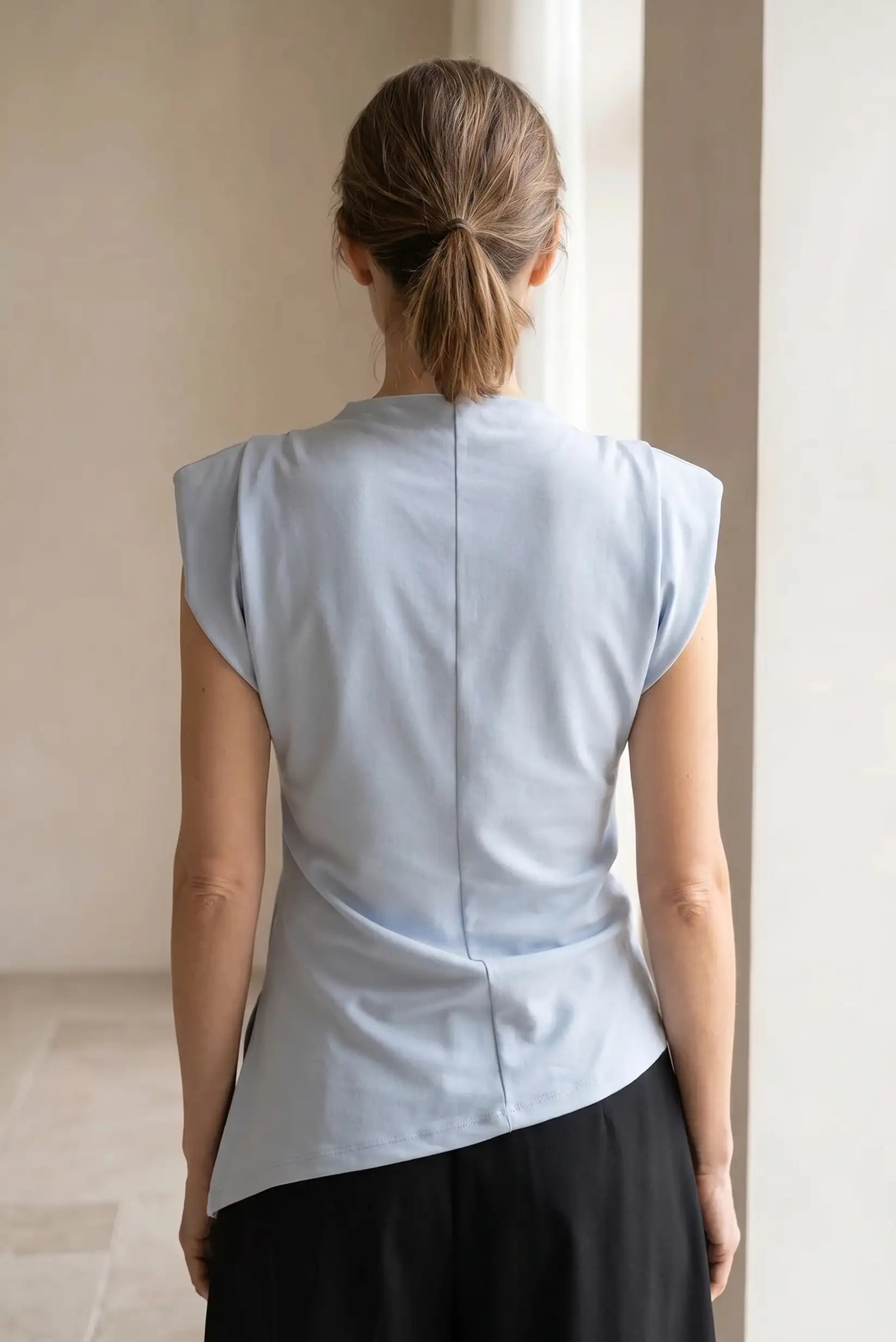 Camiseta Asimétrica Mujer Primavera | Azul Celeste