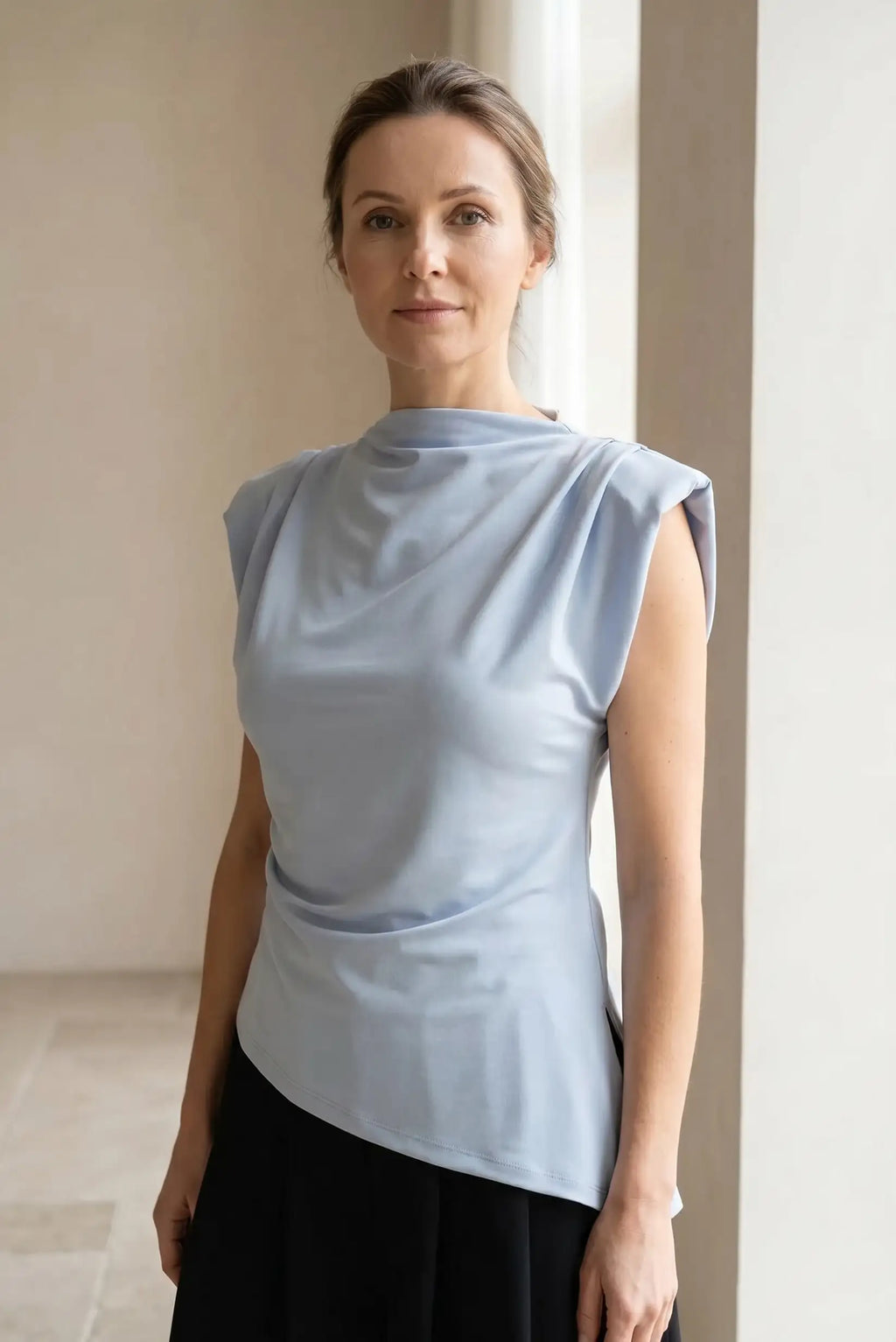 Camiseta Asimétrica Mujer Primavera | Azul Celeste