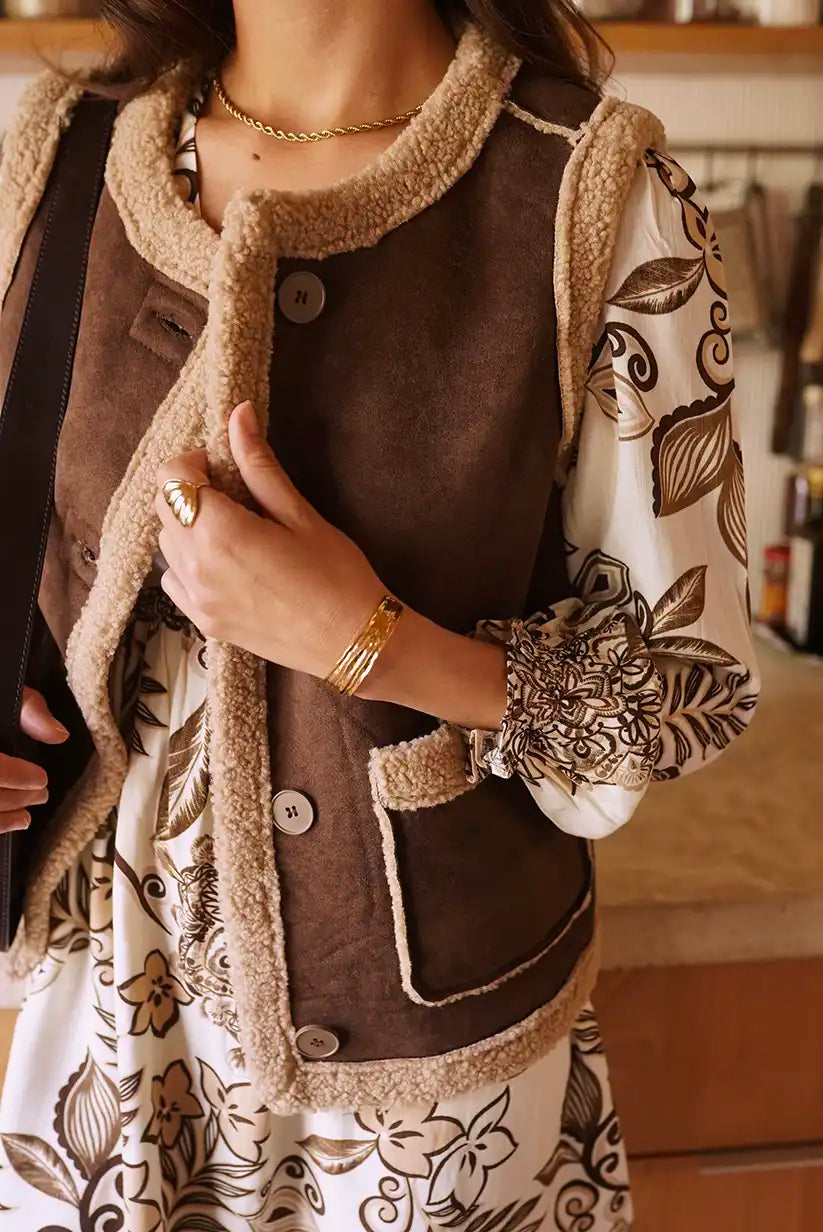 Chaleco Marrón Borreguito Mujer Estilo Boho Otoño Cozy Chic